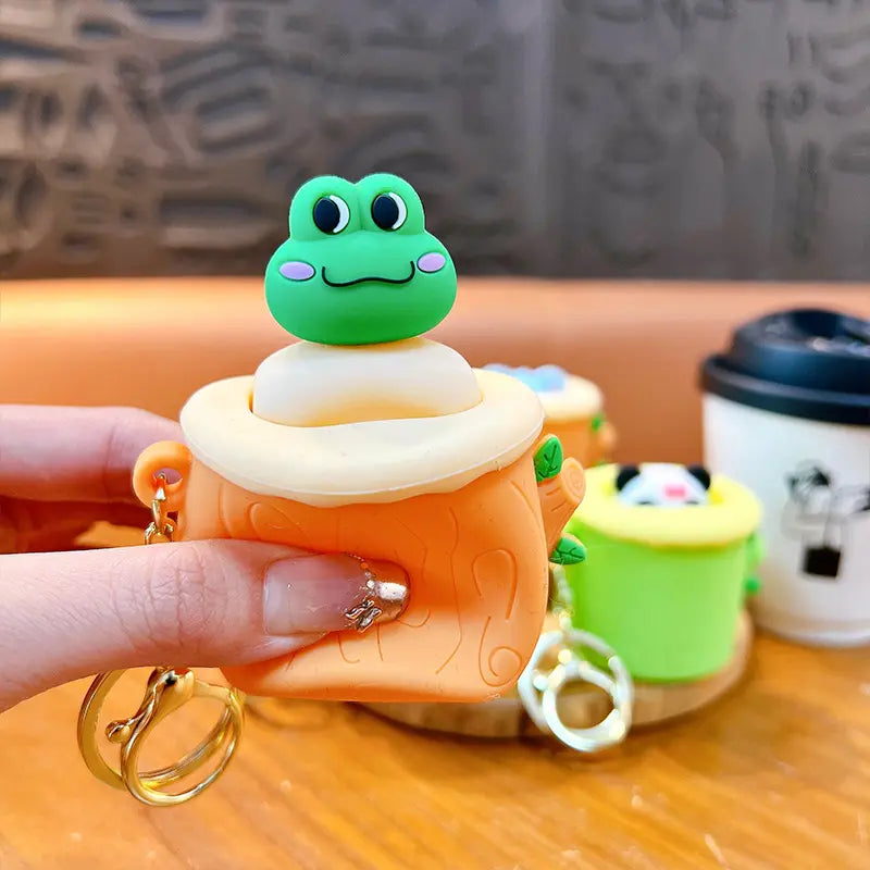 Tree Stump Animal Squeezing Keychain Pendant