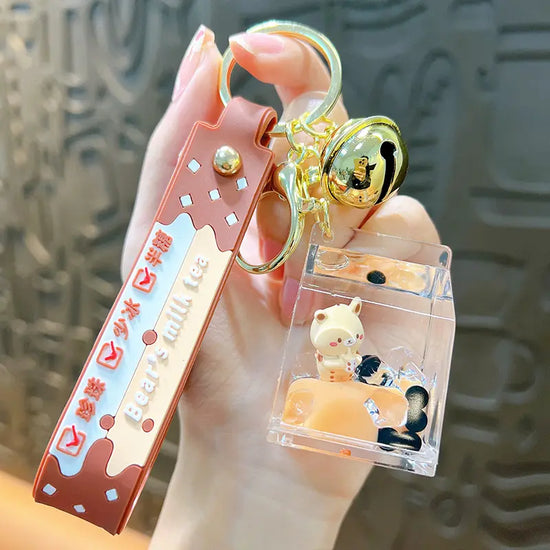 Oil-in Bear Milk Tea Cup Keychain Pendant