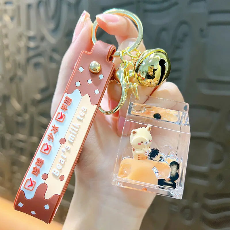 Oil-in Bear Milk Tea Cup Keychain Pendant