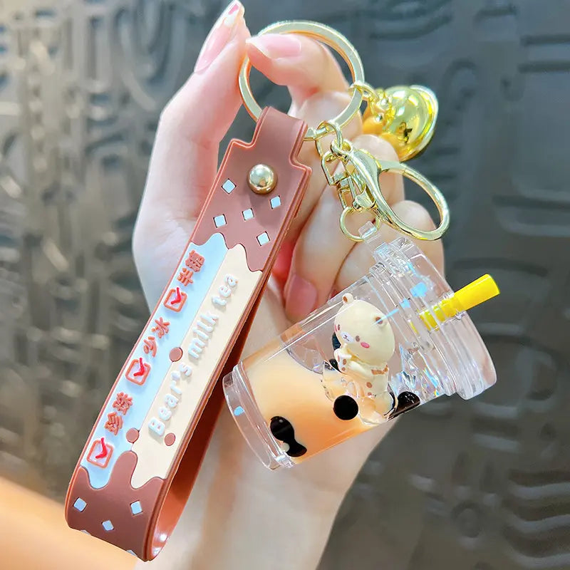 Oil-in Bear Milk Tea Cup Keychain Pendant