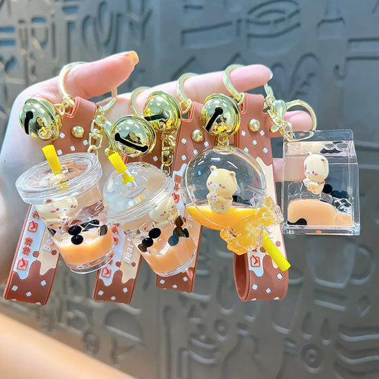 Oil-in Bear Milk Tea Cup Keychain Pendant