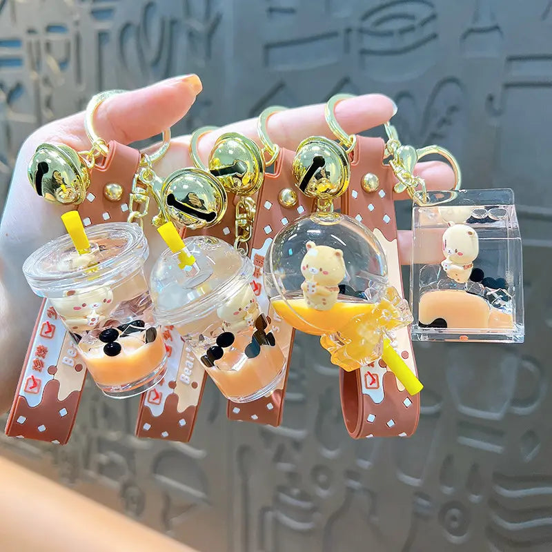 Oil-in Bear Milk Tea Cup Keychain Pendant