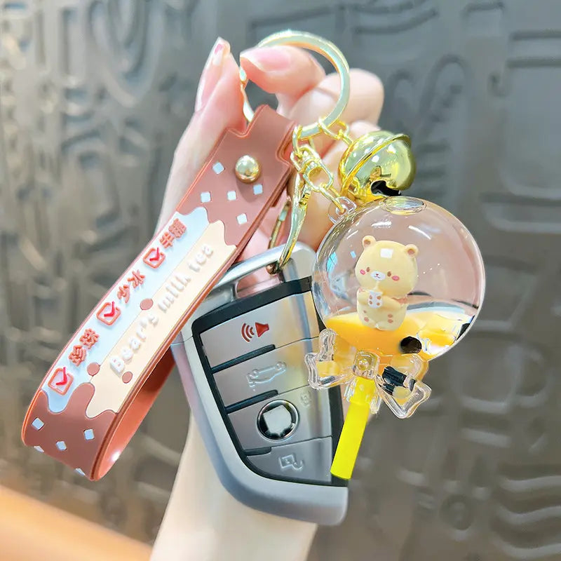 Oil-in Bear Milk Tea Cup Keychain Pendant