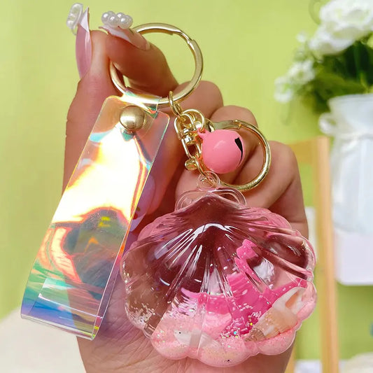 Starfish Shell Liquid Quicksand Keychain Pendant