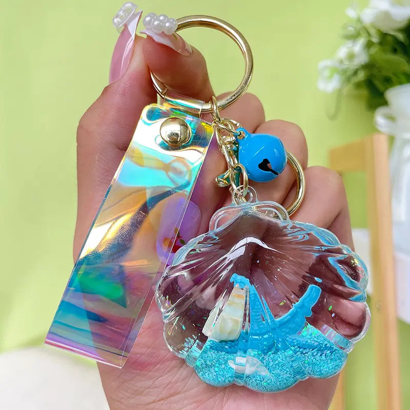 Starfish Shell Liquid Quicksand Keychain Pendant
