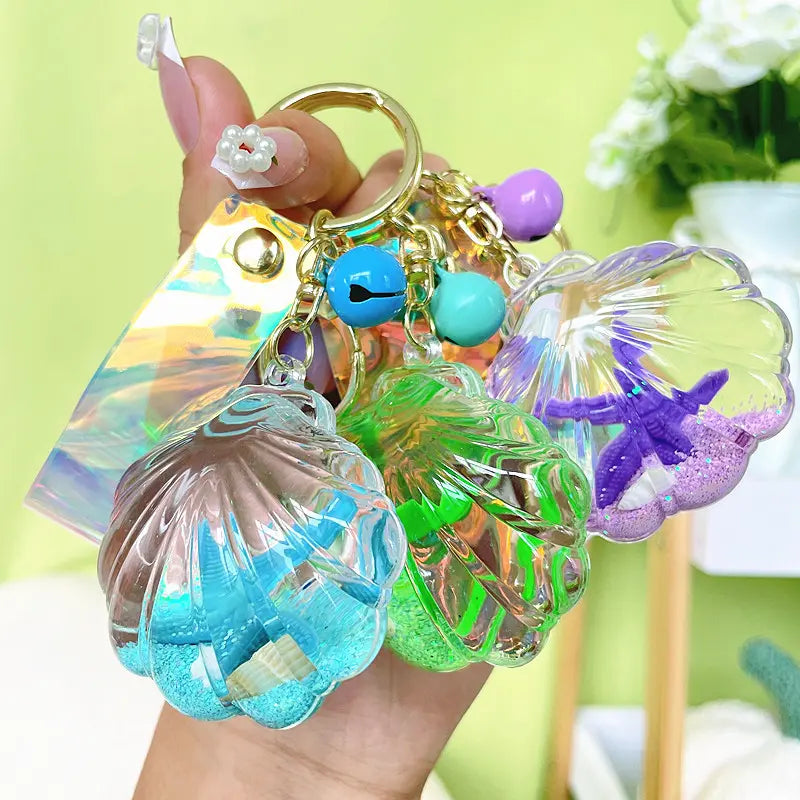 Starfish Shell Liquid Quicksand Keychain Pendant