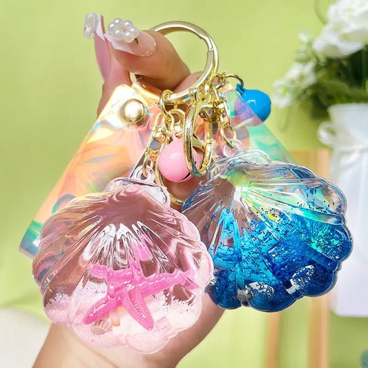 Starfish Shell Liquid Quicksand Keychain Pendant