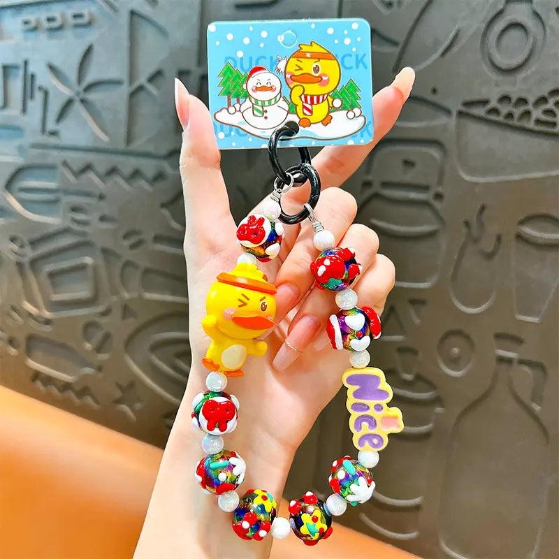 Yellow Duck Christmas Beaded Phone Chain Keychain Pendant - DanglePop