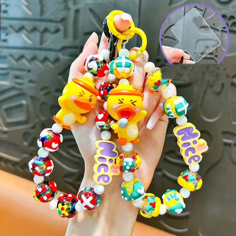Yellow Duck Christmas Beaded Phone Chain Keychain Pendant - DanglePop
