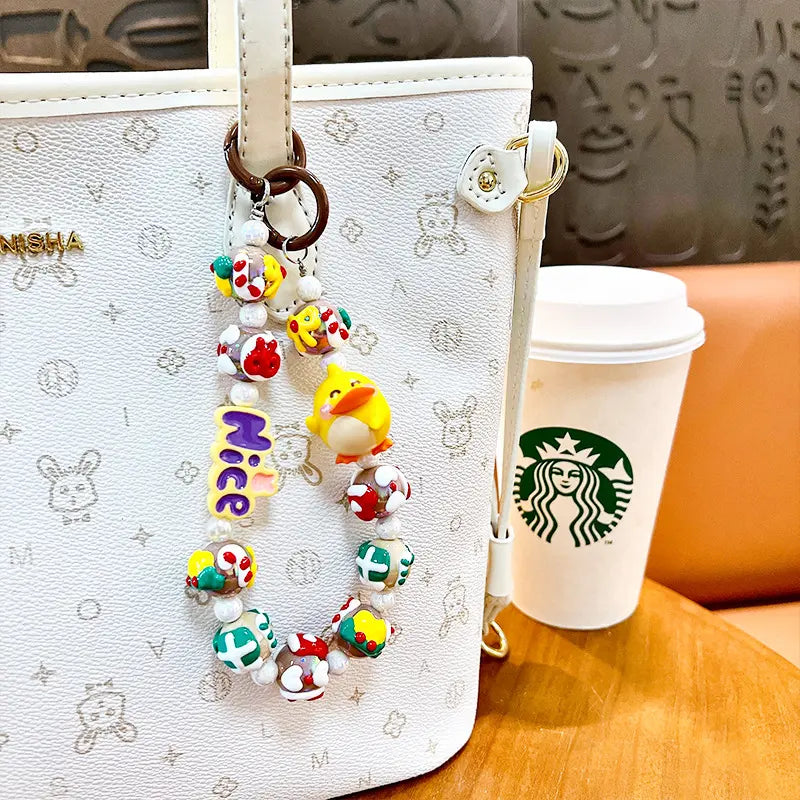 Yellow Duck Christmas Beaded Phone Chain Keychain Pendant - DanglePop