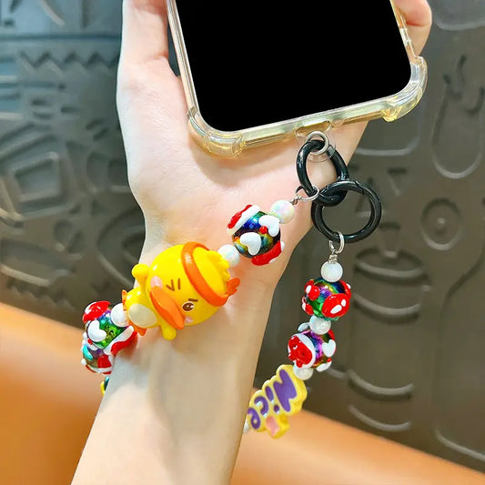 Yellow Duck Christmas Beaded Phone Chain Keychain Pendant - DanglePop