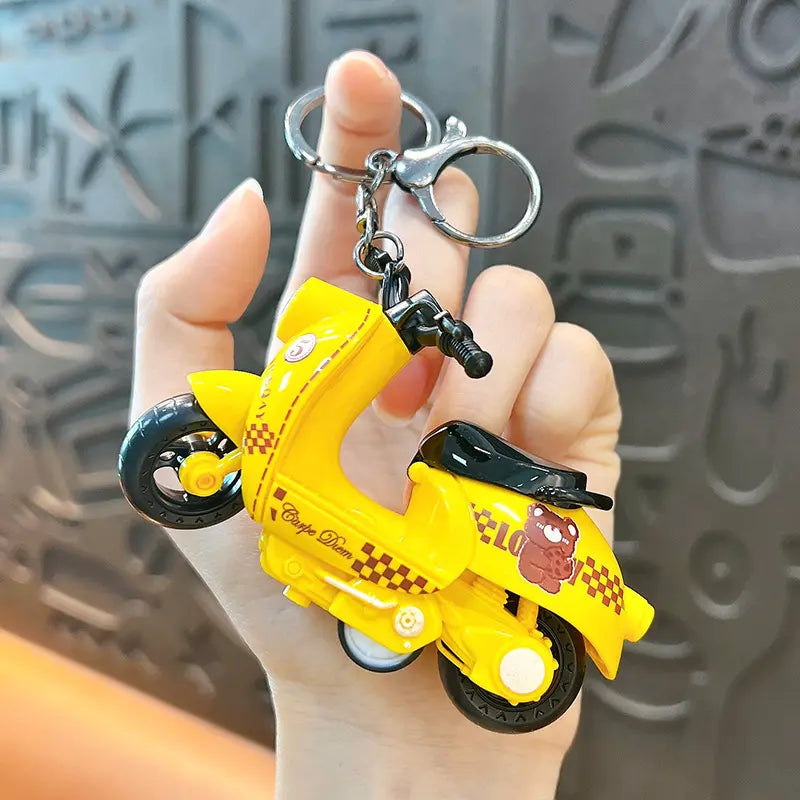 Bear Pull Back Motorcycle Keychain Pendant
