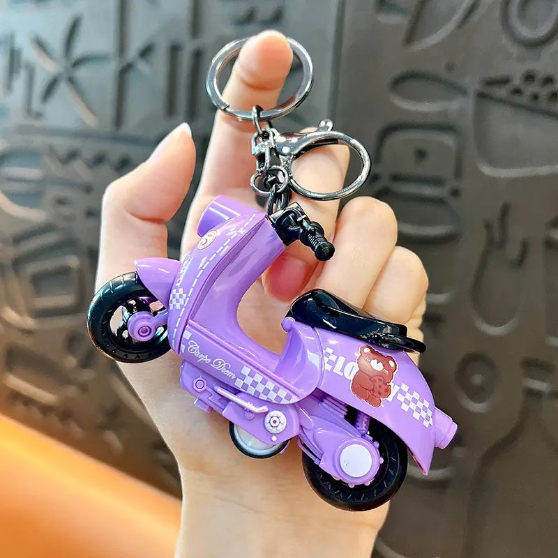 Bear Pull Back Motorcycle Keychain Pendant