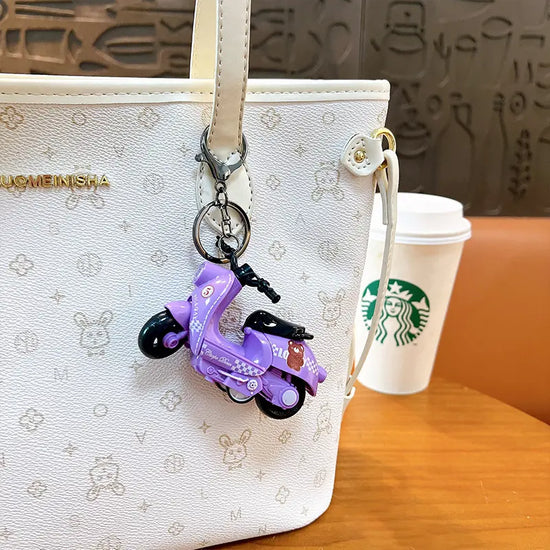 Bear Pull Back Motorcycle Keychain Pendant