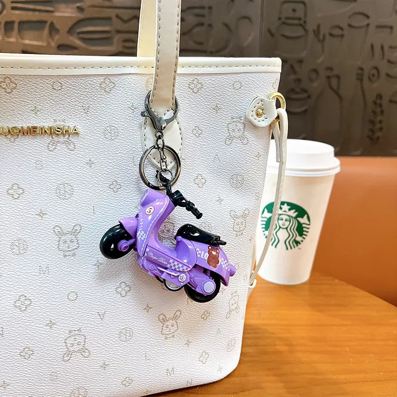 Bear Pull Back Motorcycle Keychain Pendant