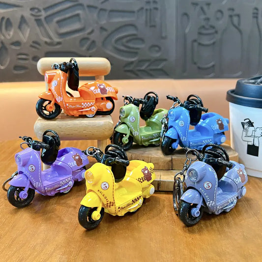 Bear Pull Back Motorcycle Keychain Pendant