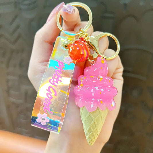 Cartoon Cute Ice Cream Keychain Pendant With Light