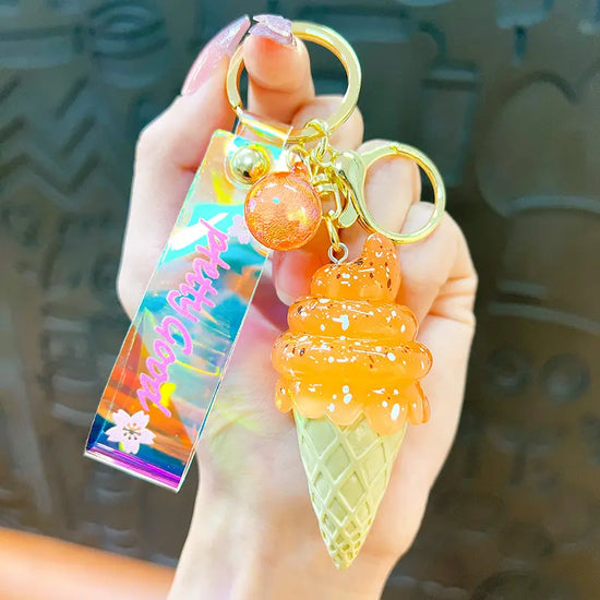 Cartoon Cute Ice Cream Keychain Pendant With Light