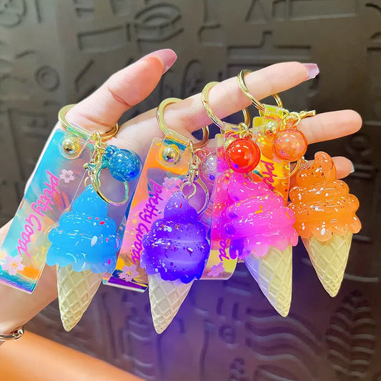 Cartoon Cute Ice Cream Keychain Pendant With Light