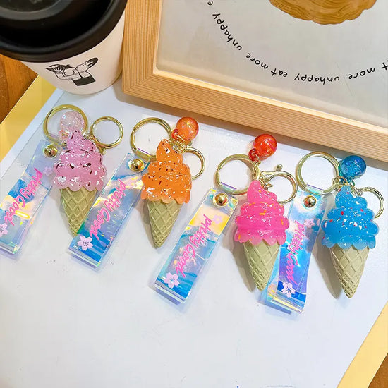 Cartoon Cute Ice Cream Keychain Pendant With Light