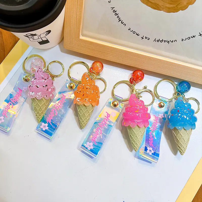 Cartoon Cute Ice Cream Keychain Pendant With Light