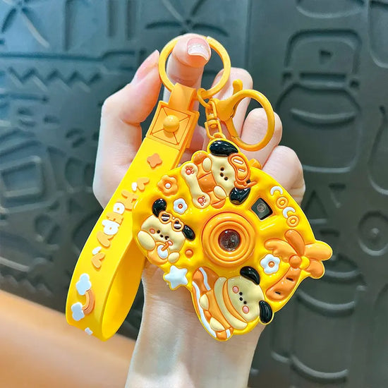 Creative Cream Puppy Projection Camera Keychain Pendant