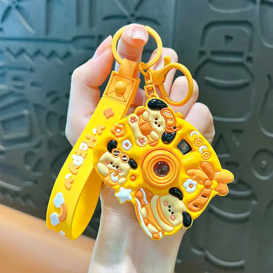 Creative Cream Puppy Projection Camera Keychain Pendant