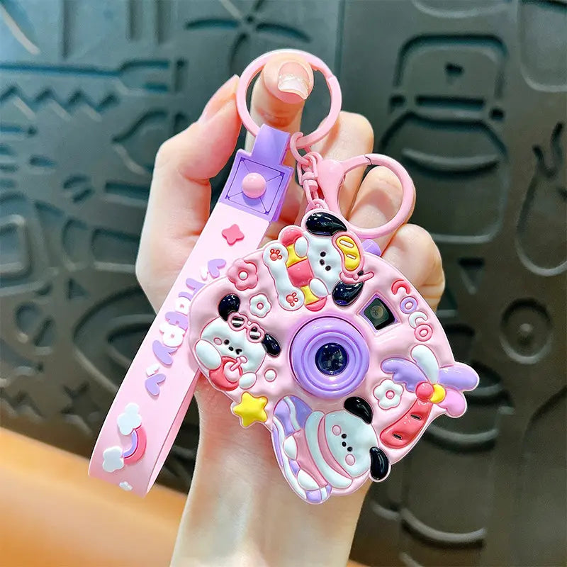 Creative Cream Puppy Projection Camera Keychain Pendant
