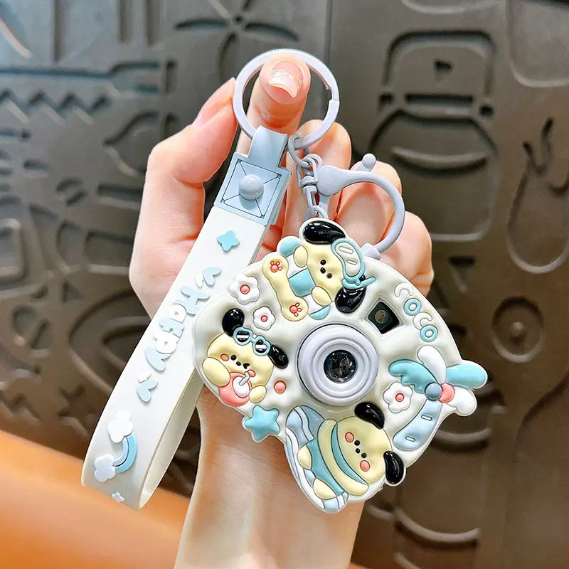 Creative Cream Puppy Projection Camera Keychain Pendant