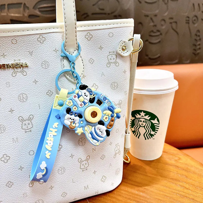 Creative Cream Puppy Projection Camera Keychain Pendant