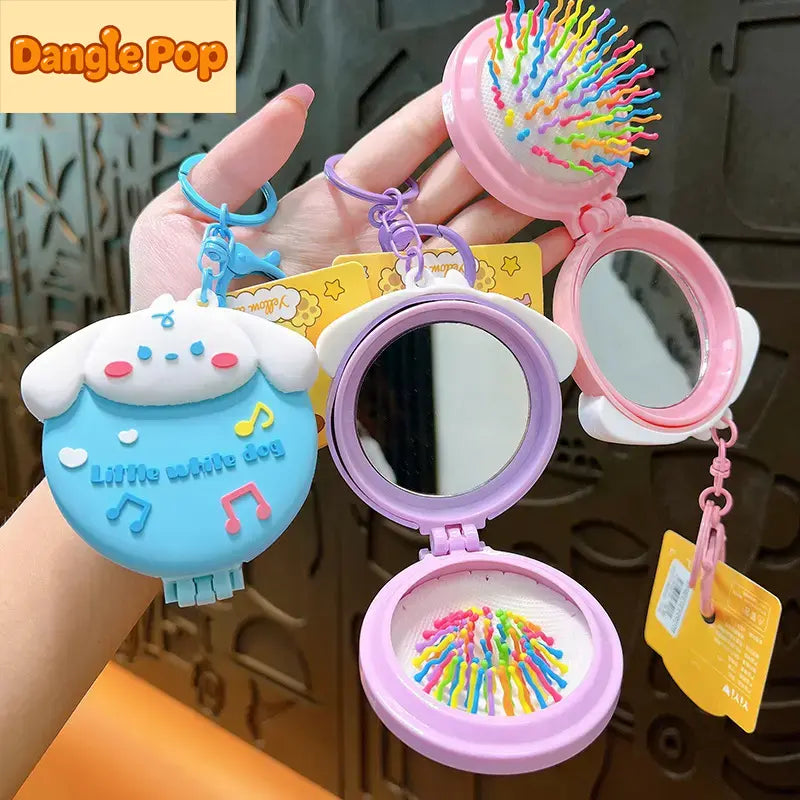 Portable Folding Air Bag Comb Mirror Keychain Pendant