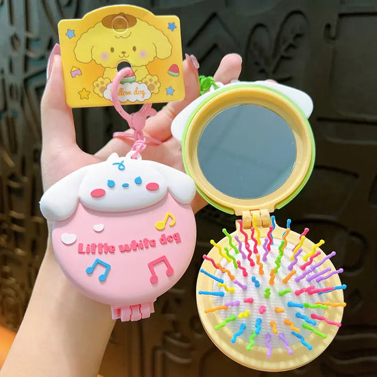 Portable Folding Air Bag Comb Mirror Keychain Pendant