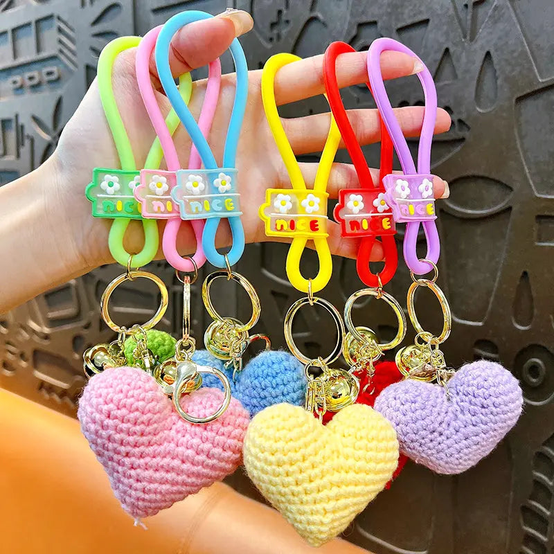 Knitted Handmade Heart Keychain Pendant