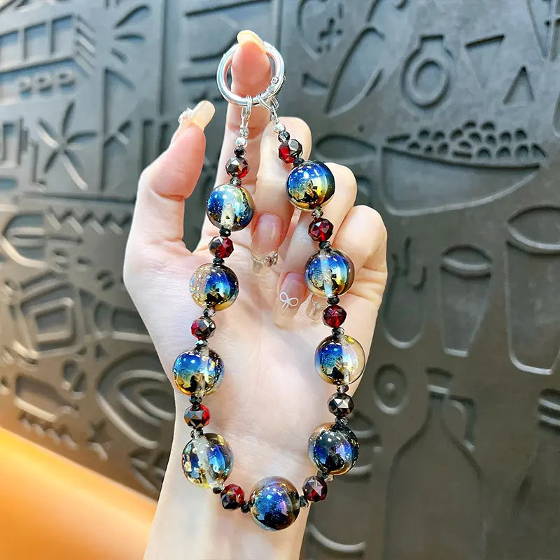 Crystal Gradient Starry Sky Beaded Phone Chain Keychain Pendant