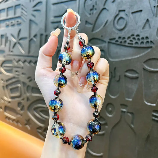 Crystal Gradient Starry Sky Beaded Phone Chain Keychain Pendant
