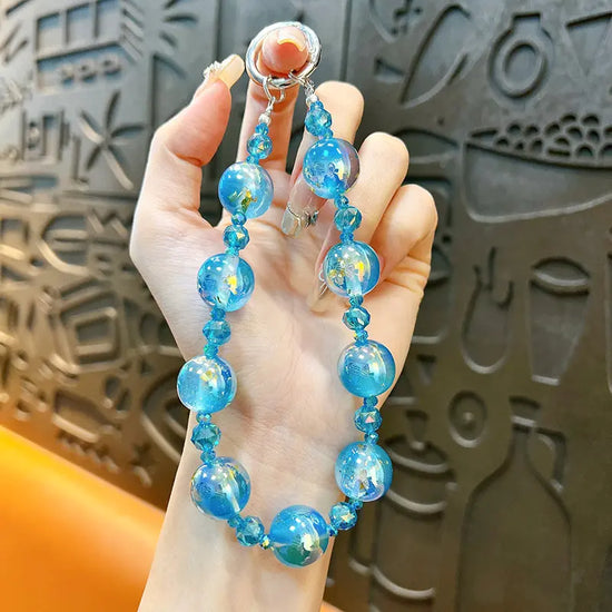 Crystal Gradient Starry Sky Beaded Phone Chain Keychain Pendant
