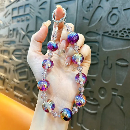 Crystal Gradient Starry Sky Beaded Phone Chain Keychain Pendant