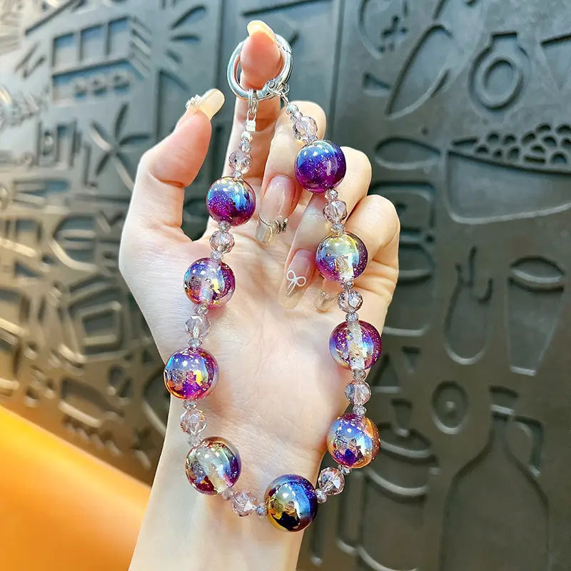 Crystal Gradient Starry Sky Beaded Phone Chain Keychain Pendant