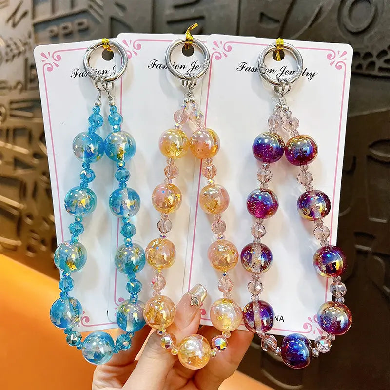Crystal Gradient Starry Sky Beaded Phone Chain Keychain Pendant