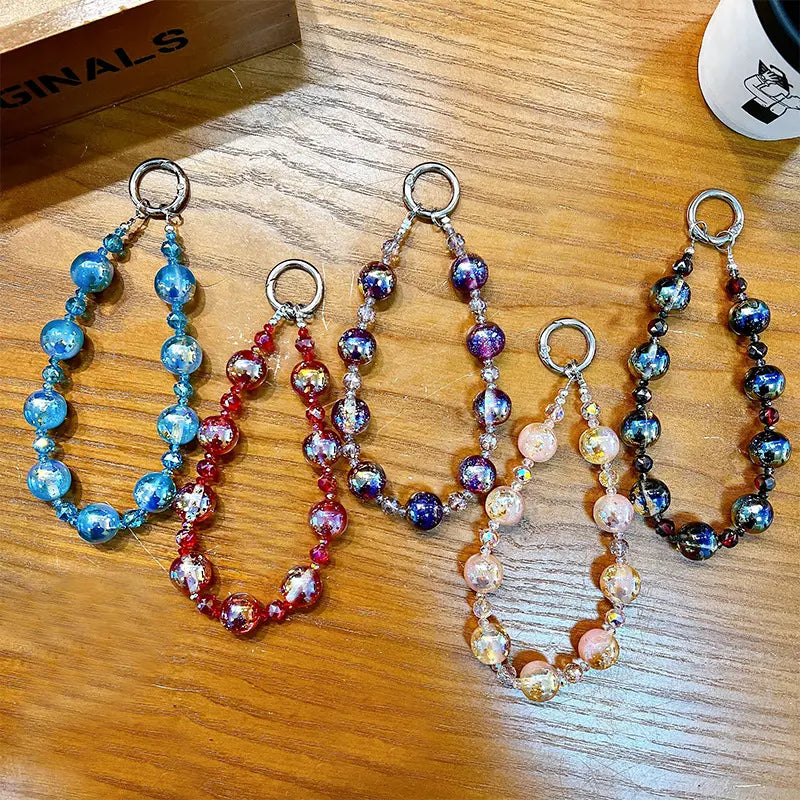 Crystal Gradient Starry Sky Beaded Phone Chain Keychain Pendant