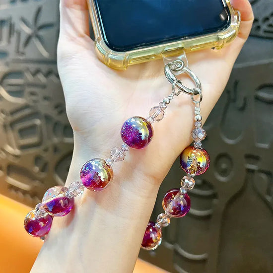 Crystal Gradient Starry Sky Beaded Phone Chain Keychain Pendant