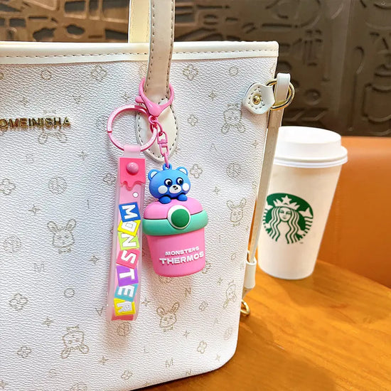 Cute Bear Thermos Cup Drawstring Keychain Pendant