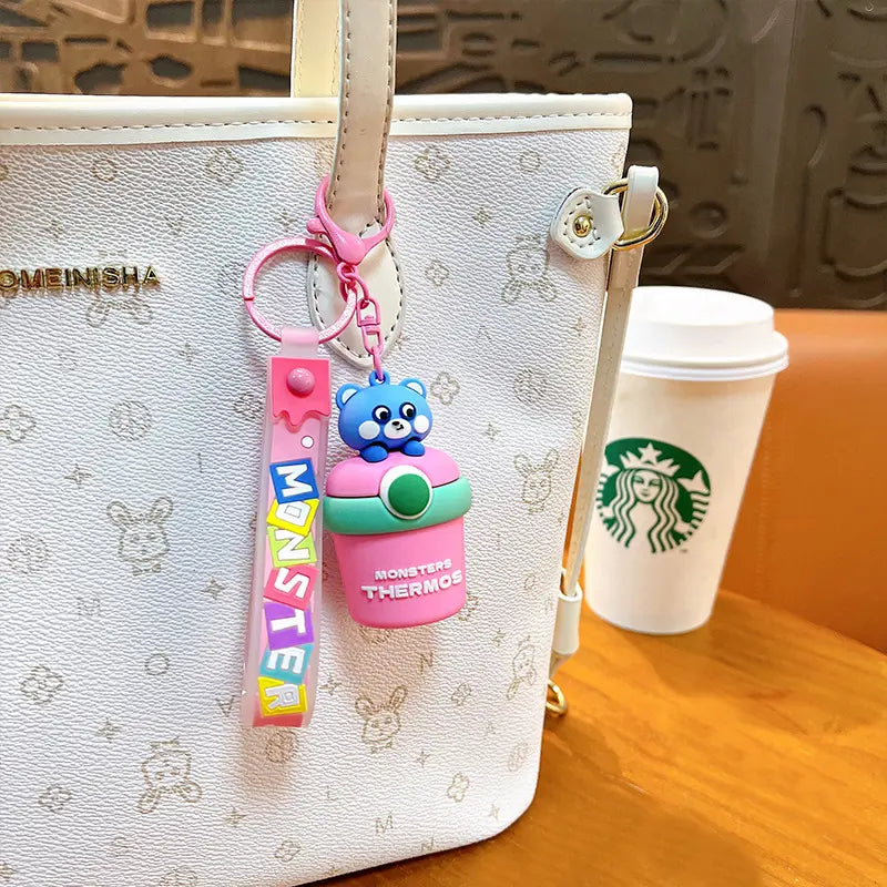 Cute Bear Thermos Cup Drawstring Keychain Pendant