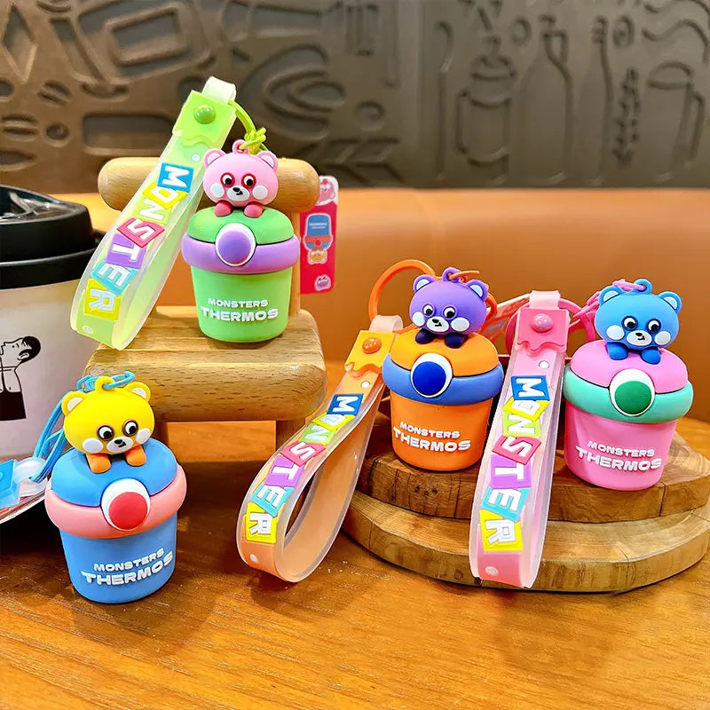 Cute Bear Thermos Cup Drawstring Keychain Pendant