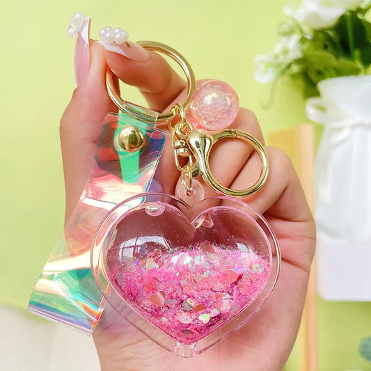 Liquid Quicksand Heart Keychain Pendant