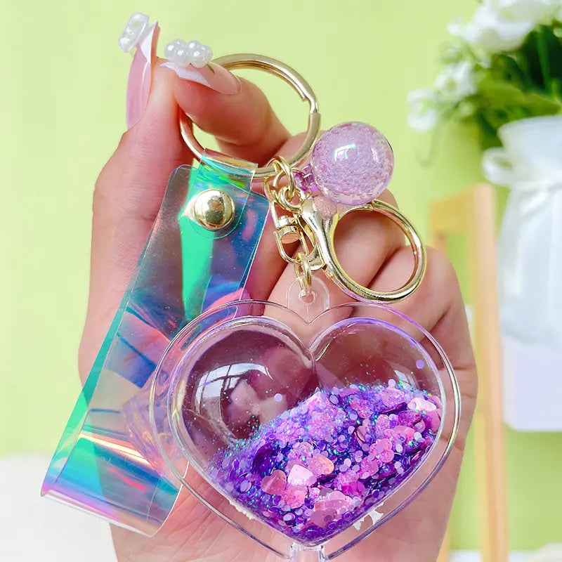 Liquid Quicksand Heart Keychain Pendant