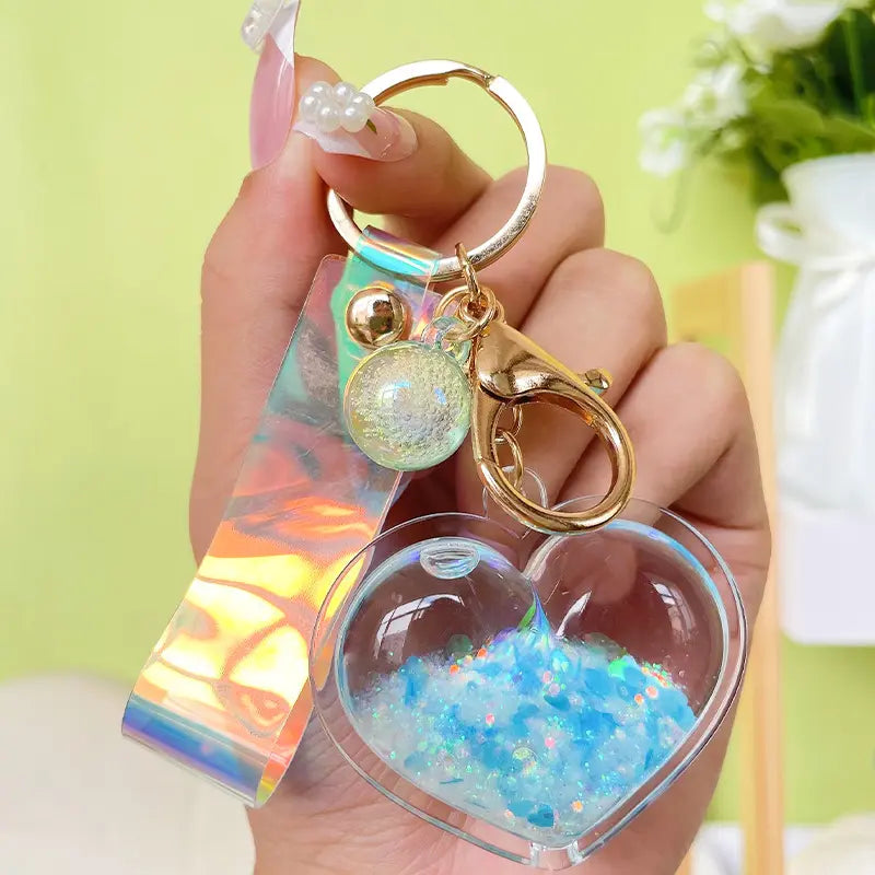 Liquid Quicksand Heart Keychain Pendant