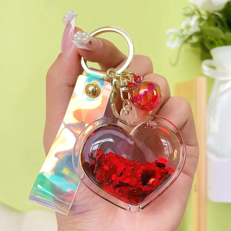 Liquid Quicksand Heart Keychain Pendant
