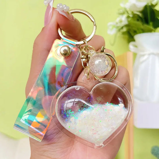 Liquid Quicksand Heart Keychain Pendant