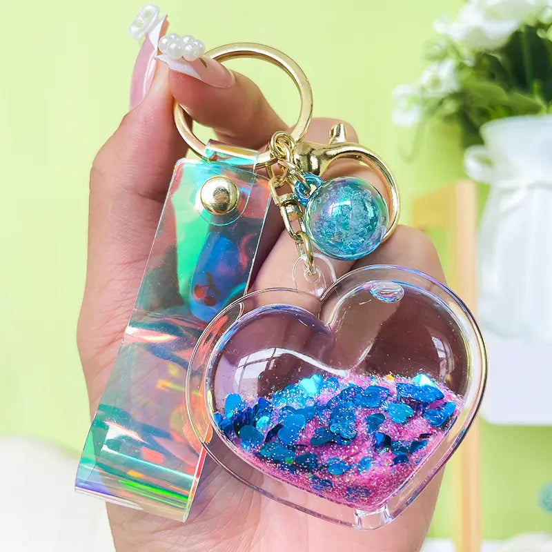 Liquid Quicksand Heart Keychain Pendant